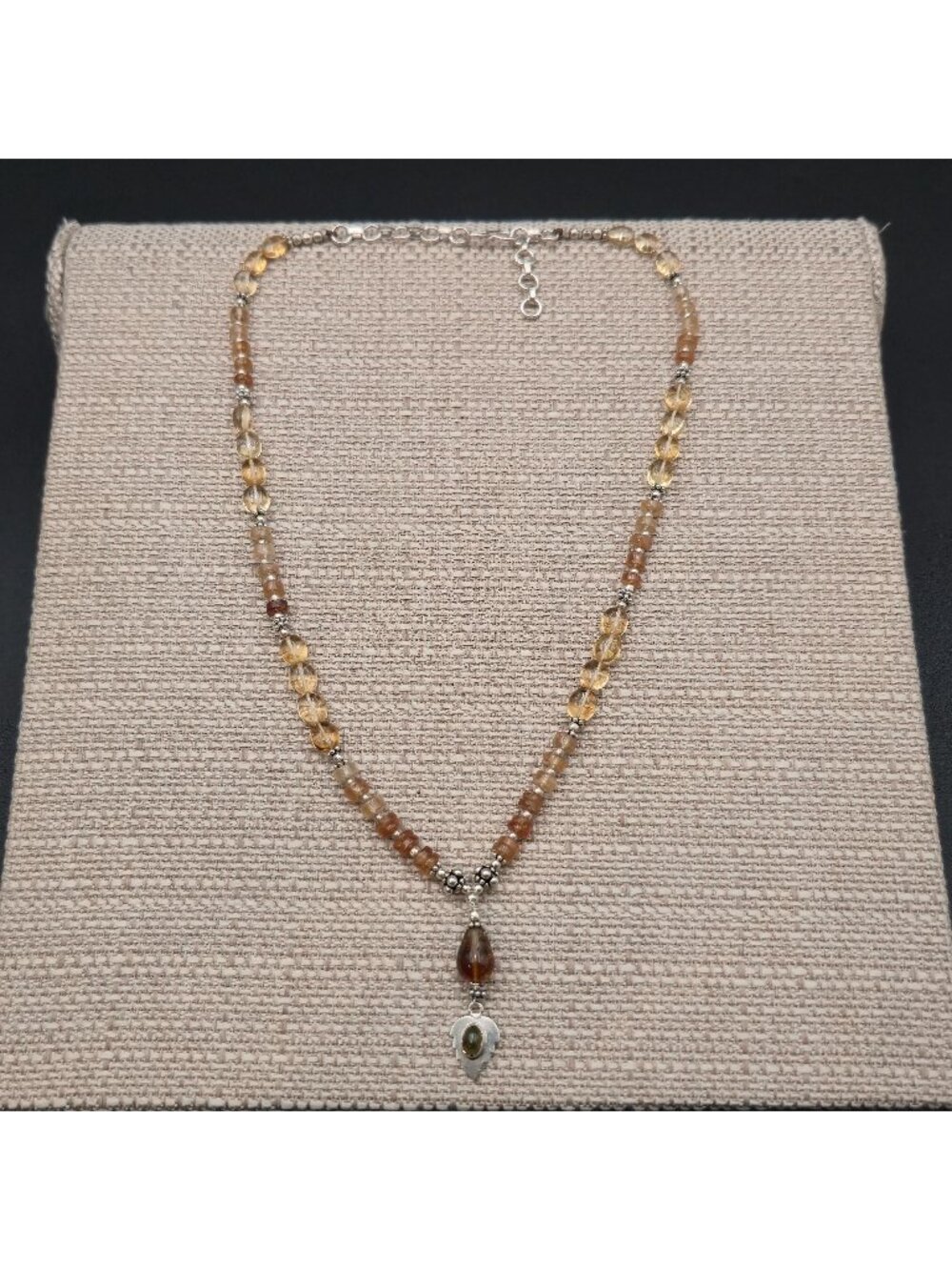 17 Inch Sterling Silver Natural Citrine Carnelian Beaded Necklace B1575